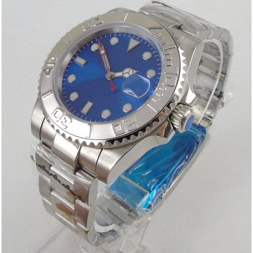 BLAU Luxury 40mm Men Watch 316L Steel Case 24 Jewels NH35 MIYOTA 8215 Brushed Oyster Strap Sapphire Crystal Screw Crown