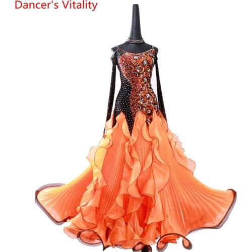 New Waltz Dance Competition Outfits Slap-up Diamond Splicing Big Hem Dress Ballroom Modern Jazz National Standard Dancing Wear