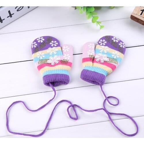 New Arrival Winter Baby Boys Girls Snowflake Knitted Gloves Warm Rope Full Finger Mittens Gloves For Children 1-4Y Kids Gloves