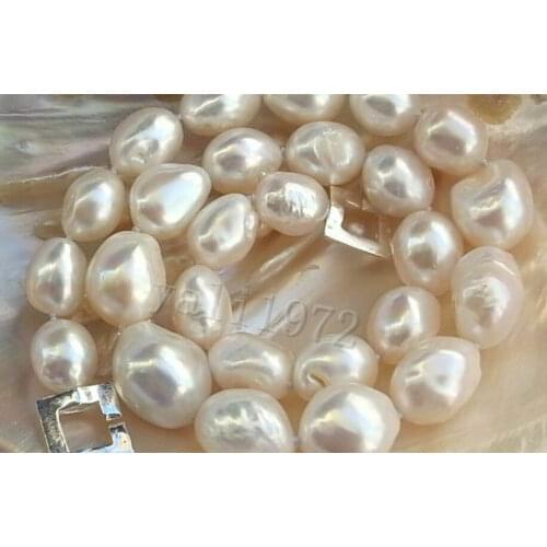 HUGE 18inch 12-15MM WHITE BAROQUE FRESHWATER PEARL NECKLACE Silver clasp