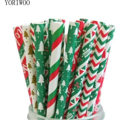 YORIWOO 50pcs Paper Drinking Straws Snowflake Paper Straw Merry Christmas Decorations For Home 2020 New Year Xmas Party Supplies