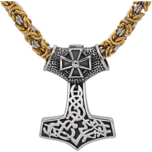 Nordic Viking Stainlesss Steel Mjolnir Thor Hammer Rune Valknut Necklace With Valknut Gift Bag