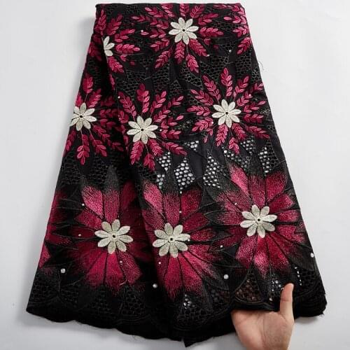 SJD LACE Black Swiss Cotton Voile Lace In Switzerland African Fabric 2021 Nigerian Fabrics Flowers Embroidery Women Dress A 2472