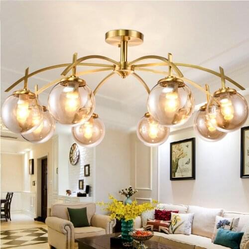 Glass bubble chandelier lamp copper rose gold chandelier Living room bedroom American flush mount chandeliers