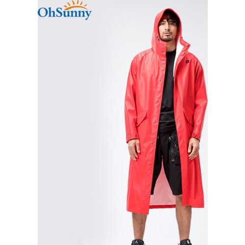 OhSunny Outdoor Windproof Waterproof Raincoat Men Long Big Brim Hoodie Pockets Adjustble Breathable Pullover Hiking Rain Coat