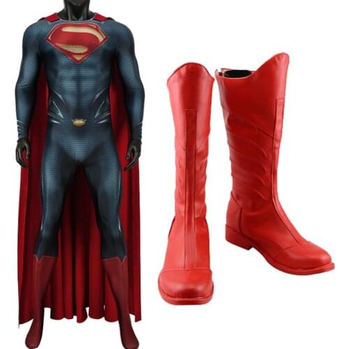 Superhero Cosplay Red Boots Adult Men Halloween Carnival Costume Shoes Role Playing Clark Kent PU leather Red Shoes