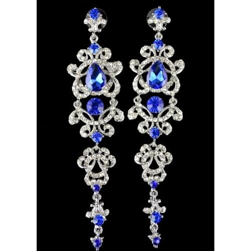 Womens Fashion Luxury Rhinestone Crystal Flower Bridal color Chandelier Drop Earrings For Wedding Big Long Earrings Jewelry