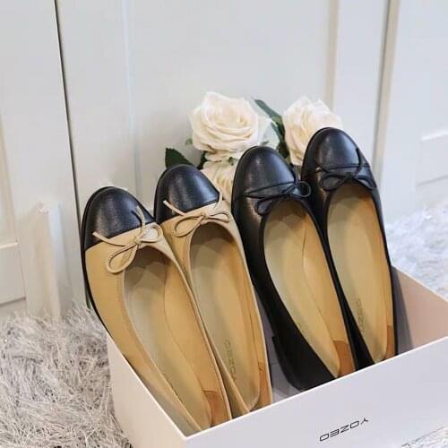 2021 Womens Shoes Genuine Leather Flats Shoes Round Toes Bow Shallow Shoes Fashion Design Ballet Flats Mix-Color Casual Shoes