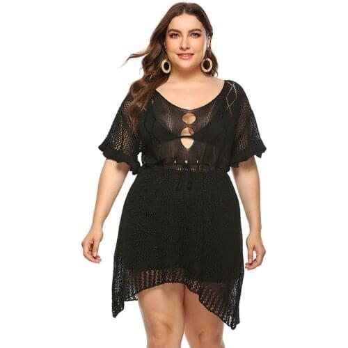 Plus Size XL-4XL Beach Cover Up Dress Women Swimwear Hollow out Crochet Cover ups Pareo sortie de plage femme Suit Swim Wear