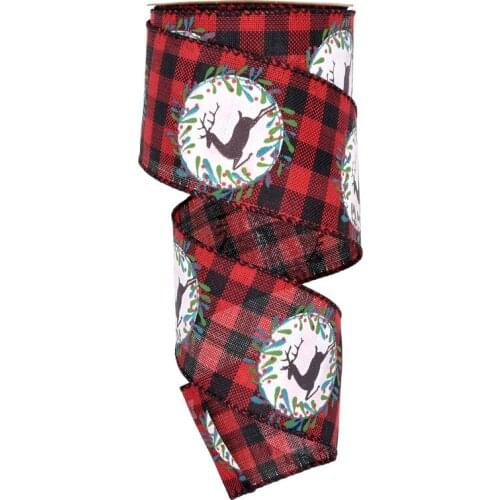 1 roll christmas elk wreath printed ribbon for diy gift packaing festival home decoration ribbons