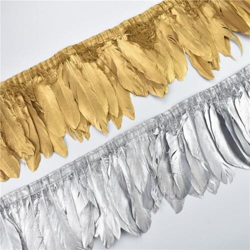 2Meters/Lot Gold Silver Dipped Goose Feathers on Tape Trims Ribbon Feather Fringe Trim Clothes Wedding Decoration Plumes Decor
