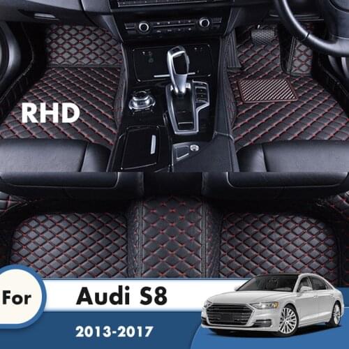 RHD Custom Car Floor Mats For Audi S8 2017 2016 2015 2014 2013 Car Styling Auto Interiors Accessories Carpet Leather Foot Pads