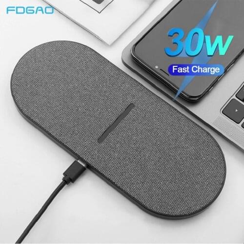 30W 2 in 1 Qi Induction Dual 15W Seat Wireless Charger for iPhone 12 11 8 XS XR Samsung S21 S20 S10 Galaxy Buds Pro Airpods Pro