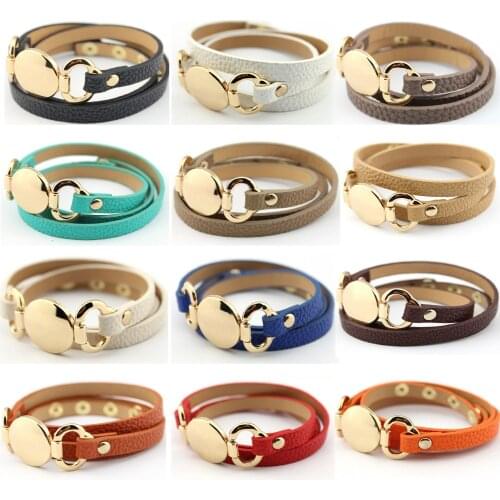 ZWPON Wholesale Gold Blank Disk Multiple Wrap Leather Bracelet Women Trendy Monogram Genuine Leather Cuff Bracelets 2020
