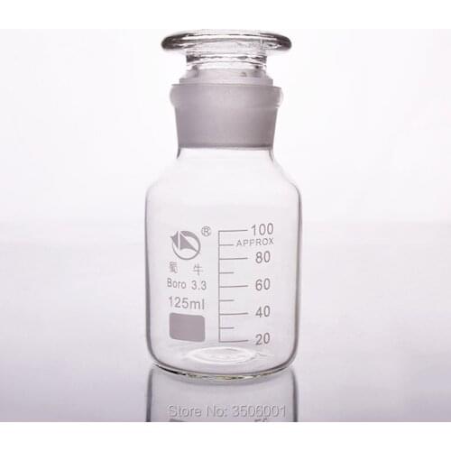 Reagent bottle,Wide mouth,Clear,Boro. 3.3 glass,Capacity 125ml,Sample Vials
