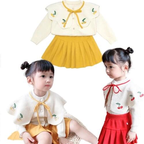 Childrens Knitted Dress Girl Princess Dress Girl Sweater Knitted Dress Girl Sweater Knitted Dress 2-Piece Blouse + Skirt Autumn