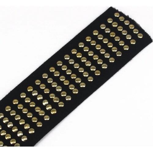 39mm Elastic Stretch Black Gold Steampunk Style Beaded Tape Band Applique Sewing Supplies for Costumes Belt 10yd/T1245