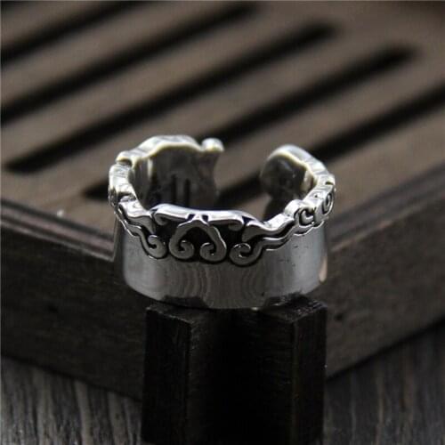 FYLA MODE 925 Sterling Silver Mantra Om Mani Padme Hum Auspicious Clouds Ring Sterling Silver Jewelry Christmas Gift XJF033