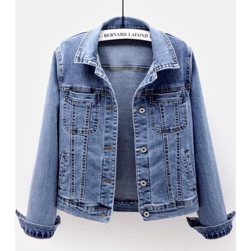 Vintage Female Jeans Jackets Basic Coat 2021 Spring Slim Stretch Denim Jacket Short Plus size 5XL All-match Autumn Casual Tops