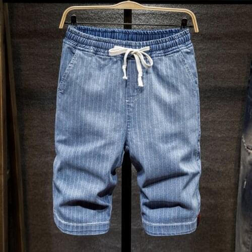 Summer Denim Shorts For mens Five-Point Trend Hole Elastic Waist Tide Brand Ins Loose Mens Five-Point Middle Pants Size S-7XL
