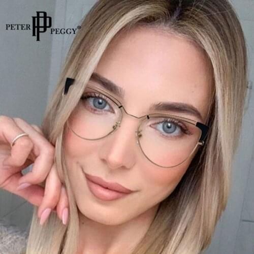 Fashion Transparent Computer Anti Blue Light Glasses Women Cat Eye Metal Frame Optical Frames Eyewear Female Bluelight Glasses