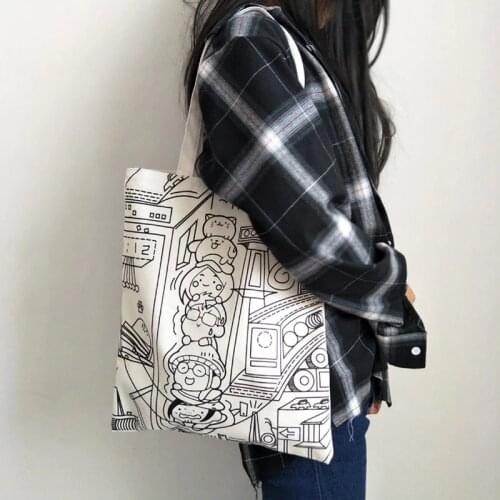 Fashion women cartoon printing fold over canvas shoulder bags 2018 new arrival soft zipper female students girls school handbags