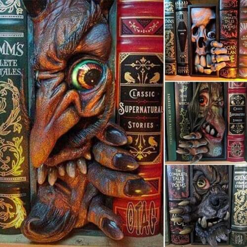 Monsters Personalized Bookend Peeping on The Bookshelf Library Resin Desktop Ornament for Home Office