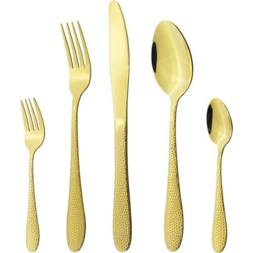 5Pcs Gold Cutlery Set Mirror Stainless Steel Dinnerware Knife Dessert Fork Spoon Dinner Tableware Western Kitchen Silverware Set
