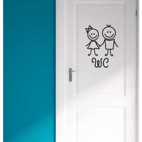 Cute Man Woman Children Wall Sticker Washroom Toilet WC Sticker Bathroom Removable Door Sticker Creative DIY Home Decoration