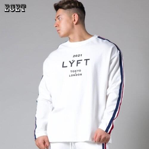 2021 new fashion mens T-shirt streetwear casual cotton round neck long-sleeved top jogger fitness sportswear mens clothing