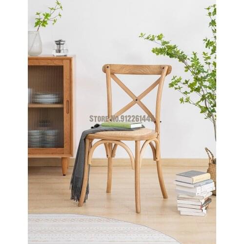 Dining chair home backrest small wooden chair coffee restaurant wedding shooting rattan stool French solid wood retro chair