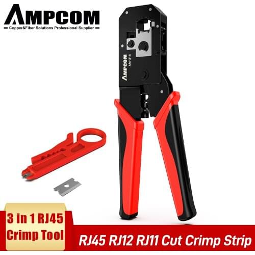 AMPCOM RJ45 Crimping Tool Ethernet Network LAN Cable Crimper Cutter Stripper Plier Modular 8P RJ45 and 6P RJ12 RJ11