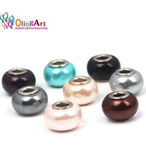 OlingArt 15x10mm 8 Pcs/Lot Mix Color Glass pearls Big Hole Charm European Beads For DIY Bracelet Necklaces Jewelry making