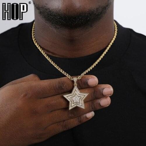 Hip Hop Five Star Shape Pendant Iced Out Bling Cubic Zircon AAA+ CZ Necklaces & Pendants For Men Jewelry With Solid Back
