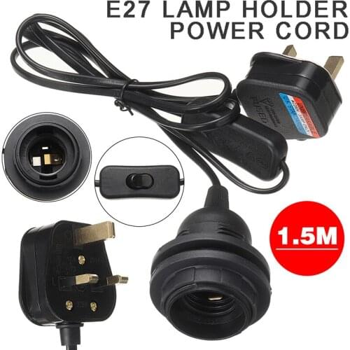 E27 Light Bulb Holder With Inline Switch Lamp Shade Collar 1.5m Lighting Accessories 3 Pin UK Plug Lamp Bases