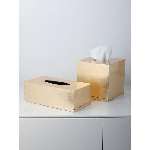 Luxury Nordic style gold leaf wooden tissue box Living Room pumping paper storage box desktop decoration ornaments handmade work