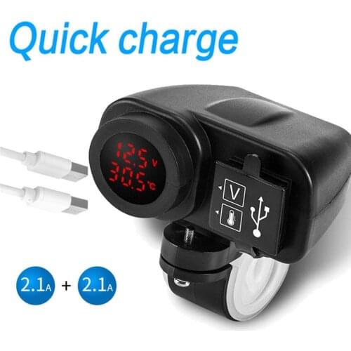 Universal Motorcycle Bike Dual USB Charger 2.1A W Digital Yellow LED Voltmeter Cable Adapter Motorcy Accessories Supplies