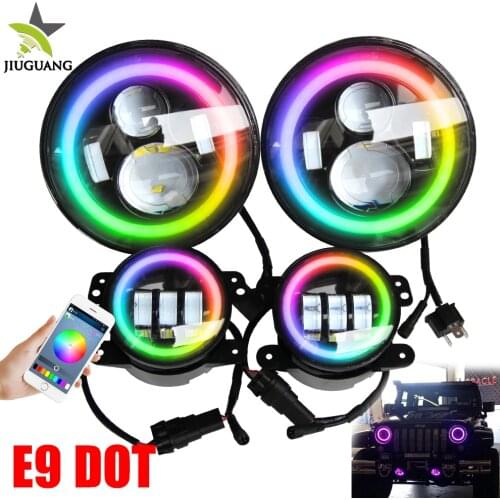 App Control Chasing Color 4 Inch 4x4 Off Road Angel Eye Fog Light, Halo Ring Chasing 7 Inch Round RGB Led Headlight for JK JL TJ