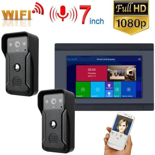 7 inch Wired Wifi Video Door Phone Doorbell Intercom Entry System with 2pcs HD 1080P Wired Camera Night Vision