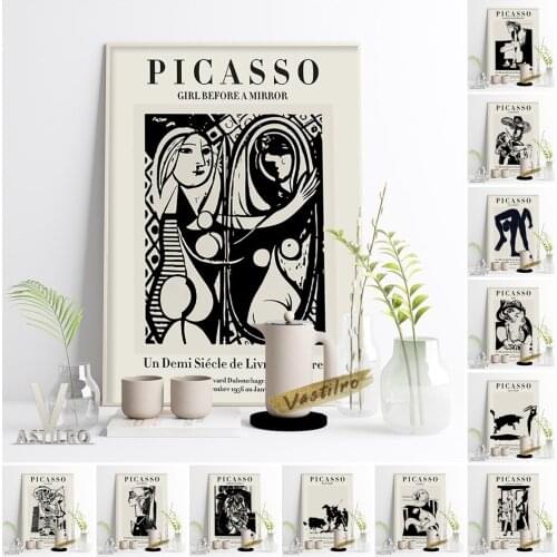 Pablo Picasso Exhibition Museum Retro Poster Black White Abstract Canvas Painting Vintage Art Prints Gallery Studio Home Decor