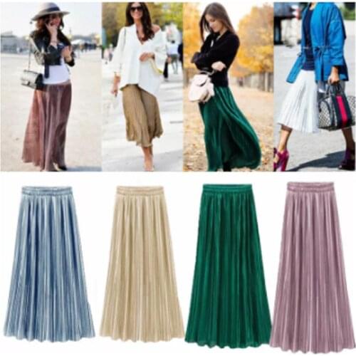 Women Pleated Skirt High Waist Solid 4 Colors Hot Sale Vintage Female Clothing Elegant Ladies Casual Classic Clothing