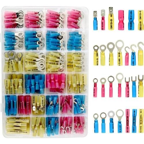 270 PCS Heat Shrink Wire Connector Kit Electrical Insulated Crimp Ring Butt Spade Waterproof Marine Automotive Terminals Set Dro
