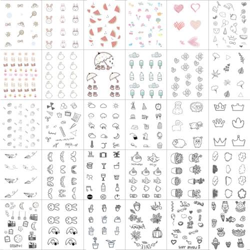 30pcs/set Small Waterproof Temporary Tattoo Sticker Cute Rabbit Heart Moon Flower Fake Tattoo for Body Finger Tattoo Kids Women