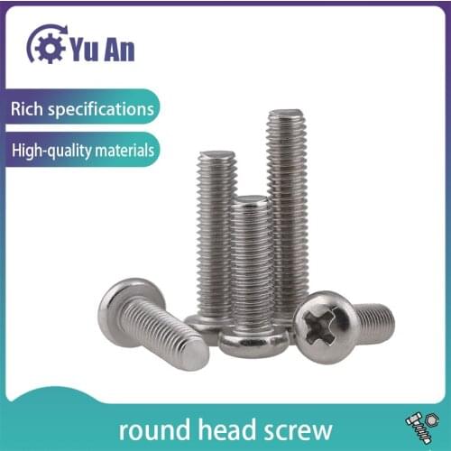 M2-M8 316 Stainless Steel Round Head Screw GB818 Half Round Head / Disk Head Cross-slot Machine Tooth Screw 50PCS
