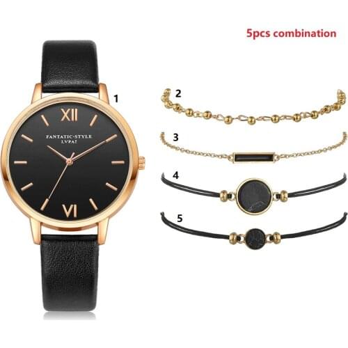 5pcs Pack Branded Womens Watches Luxury Bracelet Wristwatch Watch Stainless steel watches Montre Femme Girl Gifts Clock Sale