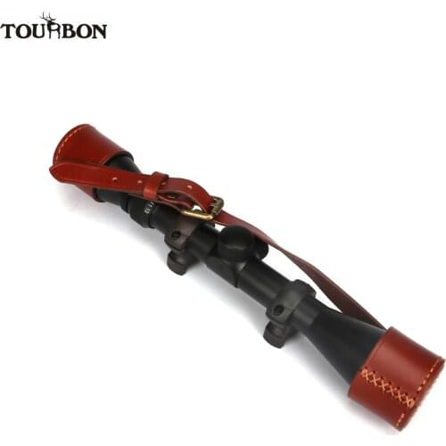 Tourbon Hunting Gun Accessories Rifle Scope Cover Holder Genuine Leather Scope Objective Ocular Lens Cap Protection Case