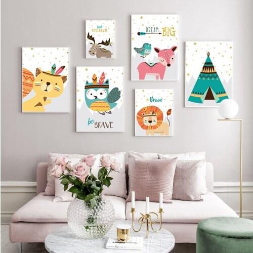 Bear Fox Lion Owl Raccoon Tent Dream Quotes Nordic s And Prints Wall Art Canvas Painting Wall Pictures Kids Room Decor