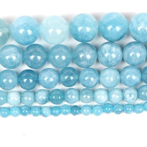Natural Stone Beads Aquamarines Chalcedony Round Loose Beads For Jewelry Making Bracelets Needlework DIY Accessories 4-12MM