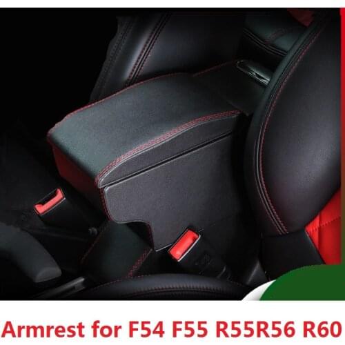 Black Leather Wooden Car Armrest Box Container Center Storage Box For Mini Cooper Countryman Clubman R55 R56 R60 F55 F56