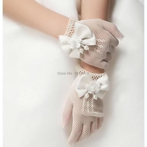 DHL 200pair White Lace Faux Pearl Fishnet Gloves Communion Flower For 4-15 Years Girls Kids Bride Party Ceremony Accessories